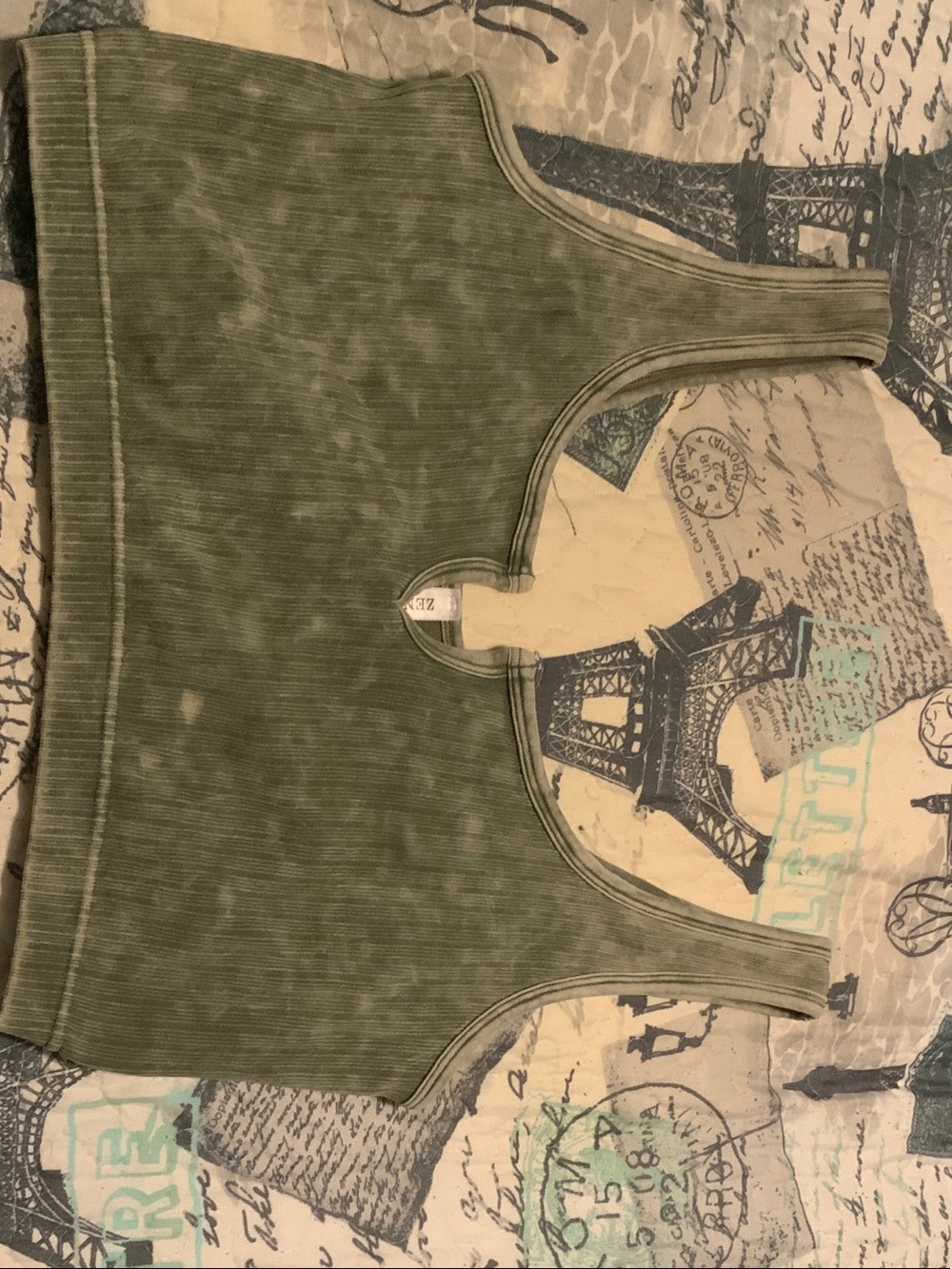Zenana Outfitters Olive Green Ribbed Keyhole Crop Tank